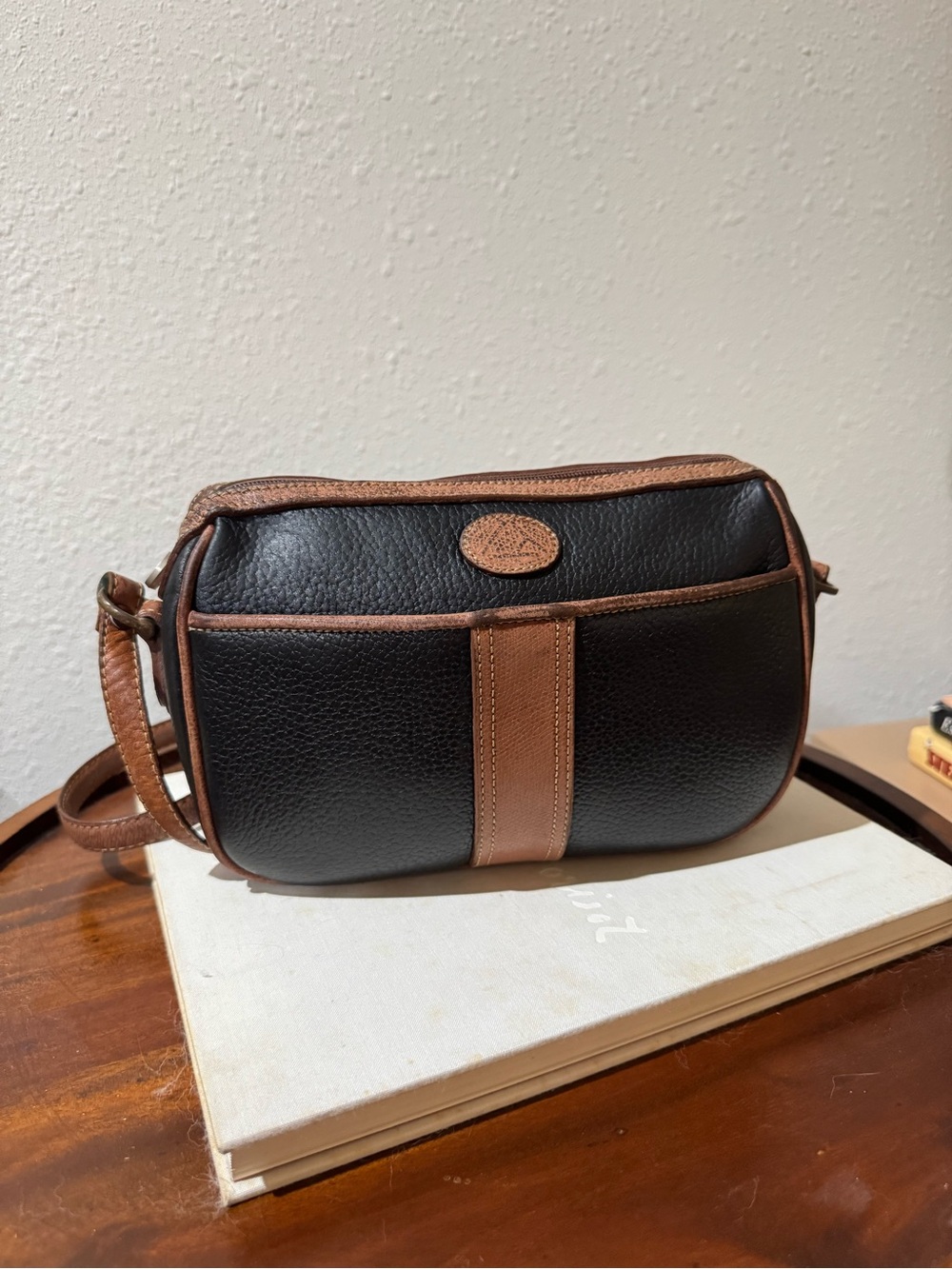 Liz Claiborne Black and Brown Leather Crossbody Shoulder Bag